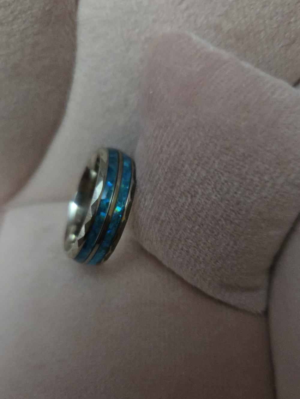 Blue Opal Inlay Stainless Steel Women’s Or Mens Ring Size 11.5 NWOT